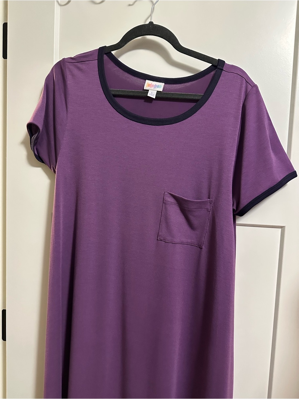 Lularoe Carly Purple Pocket Tee Dress with Black Trim